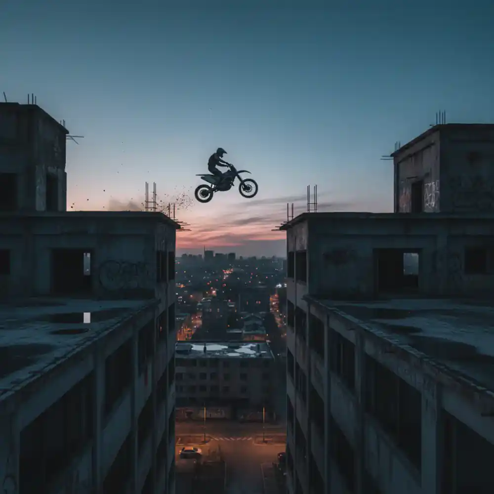Rider clearing a massive gap