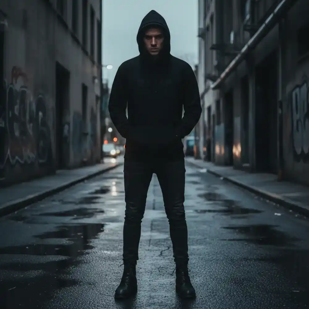 Person wearing a black RampCulture Hoodie