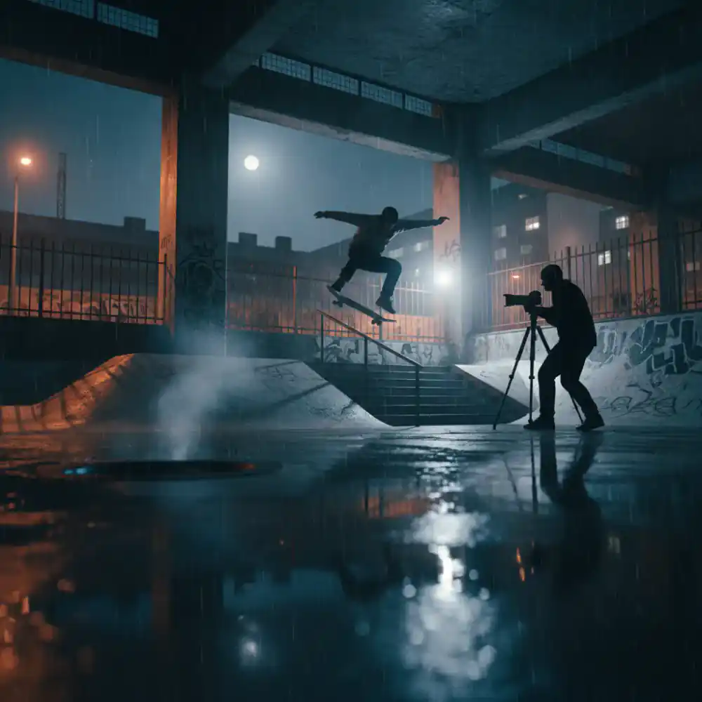 Filming a skate trick