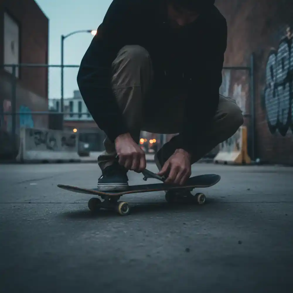 Skater adjusting trucks