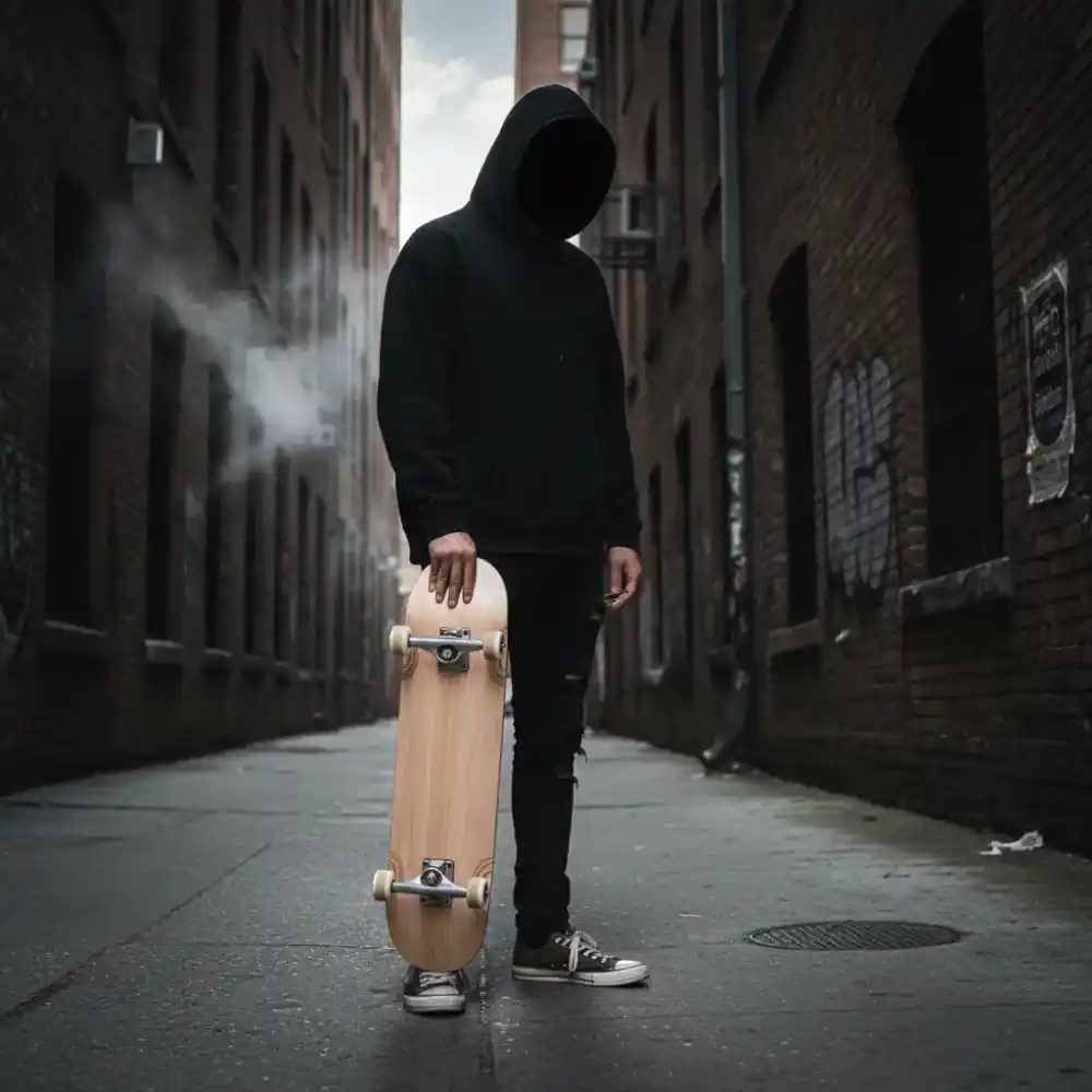Skater holding a fresh board